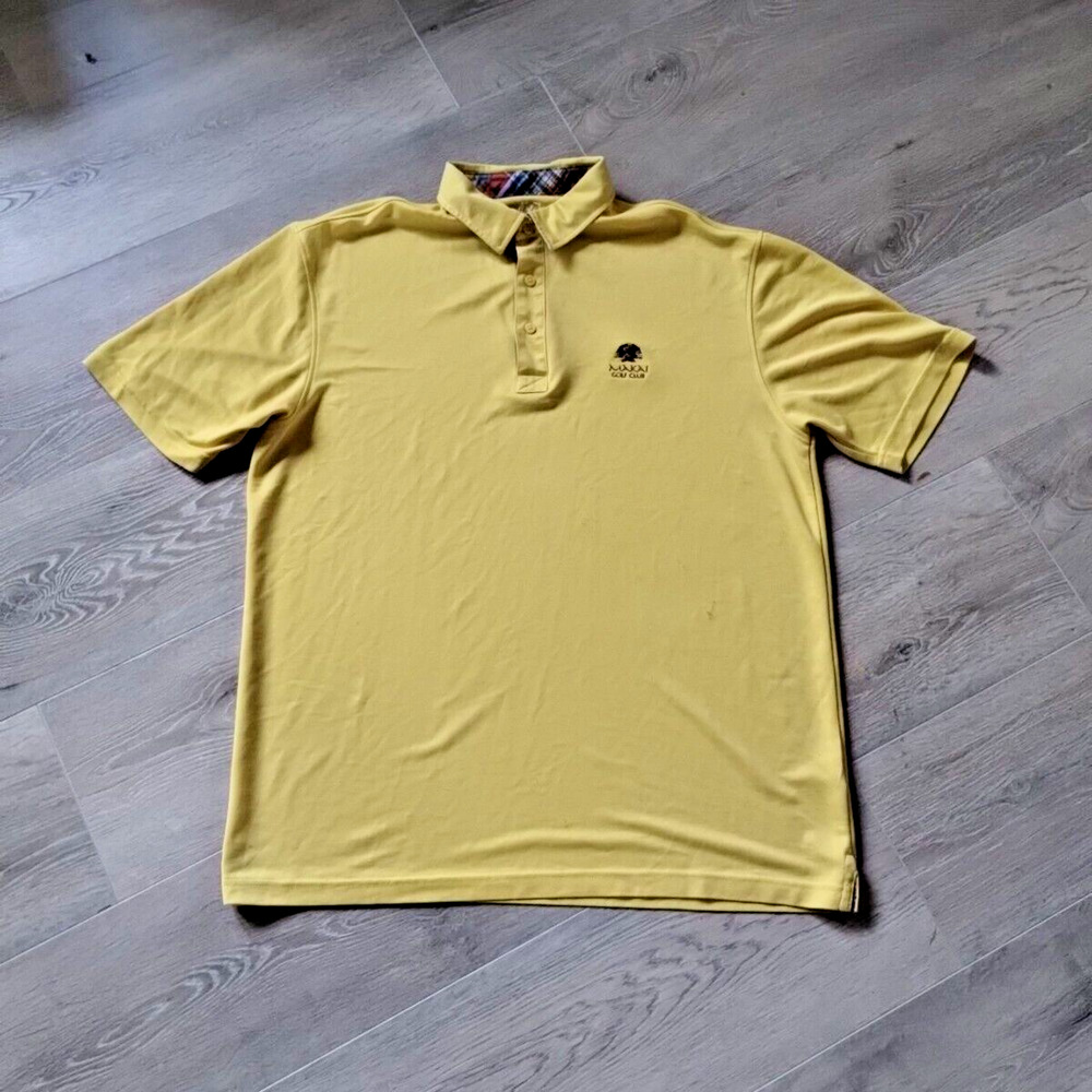 Makai Golf Club Polo L Shirt Bugatchi Uomo Yellow Short Sleeve Rayon Hawaii